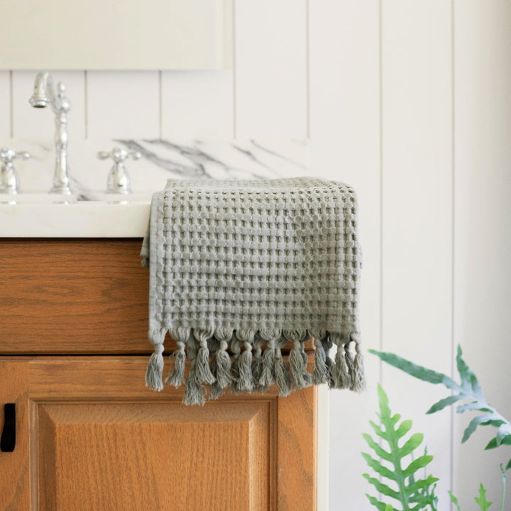 Trending sage grey color for your bathroom decor.