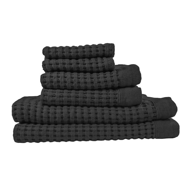 Modern Style Waffle Bath Towel Set in Faded Black
