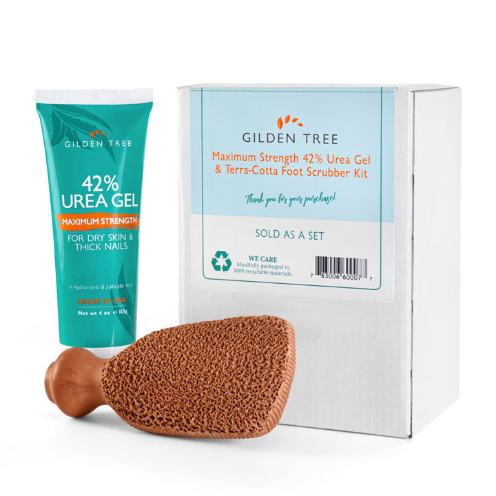 Get fast results with this duo of 42% Urea Gel + Terra Cotta Foot Scrubber
