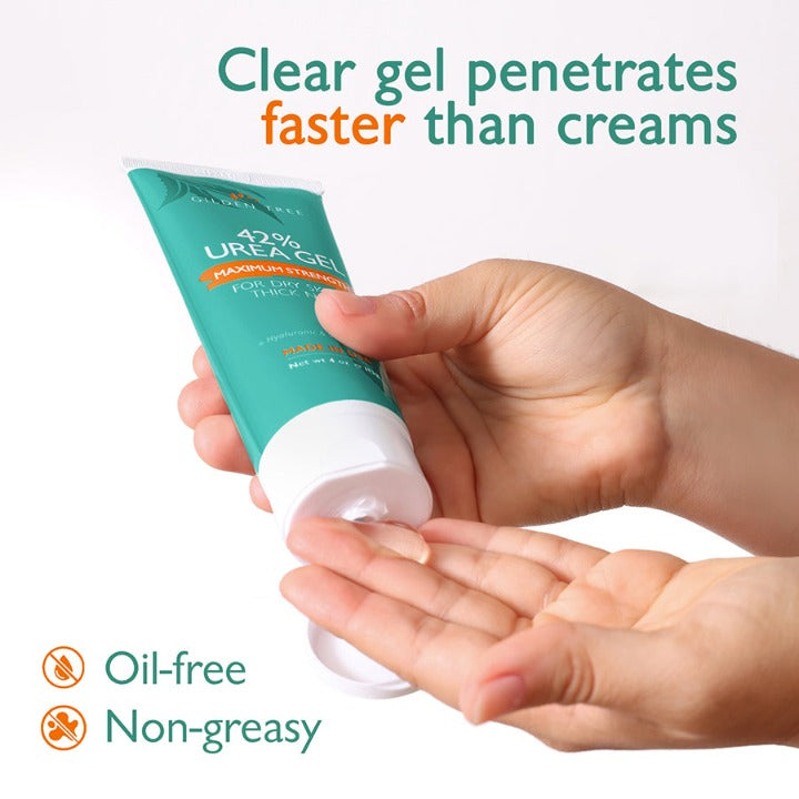 Our 42% Urea Gel penetrates thick skin and nails faster than creams. It's also oil-free and non-greasy. 