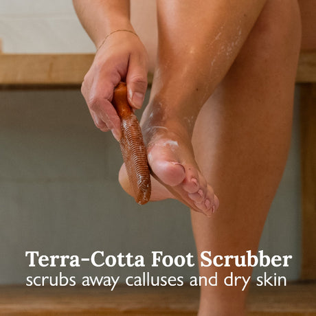 Terra-Cotta Foot Scrubber scrubs away calluses and dry skin