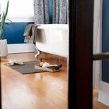 Modern style waffle bath towels in a new moody stone color