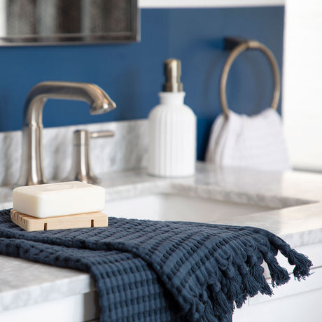 Midnight Blue waffle tassel hand towel