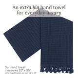 Midnight Blue tassel hand towels for bathrooms - great fingertip towel, with deep, generous waffles
