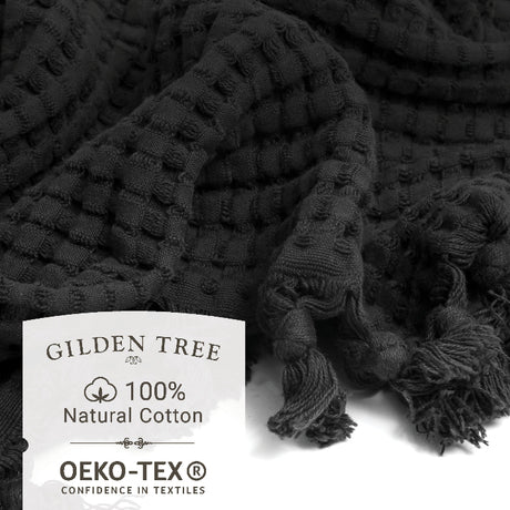 Detail of decorative tassels plus deep honeycombs add high design to your bathroom