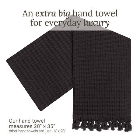 Faded Black tassel hand towels for bathrooms - a great fingertip towel, with deep, generous waffles