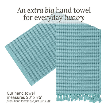 Seafoam tassel hand towels for bathrooms - a great fingertip towel, with deep, generous waffles
