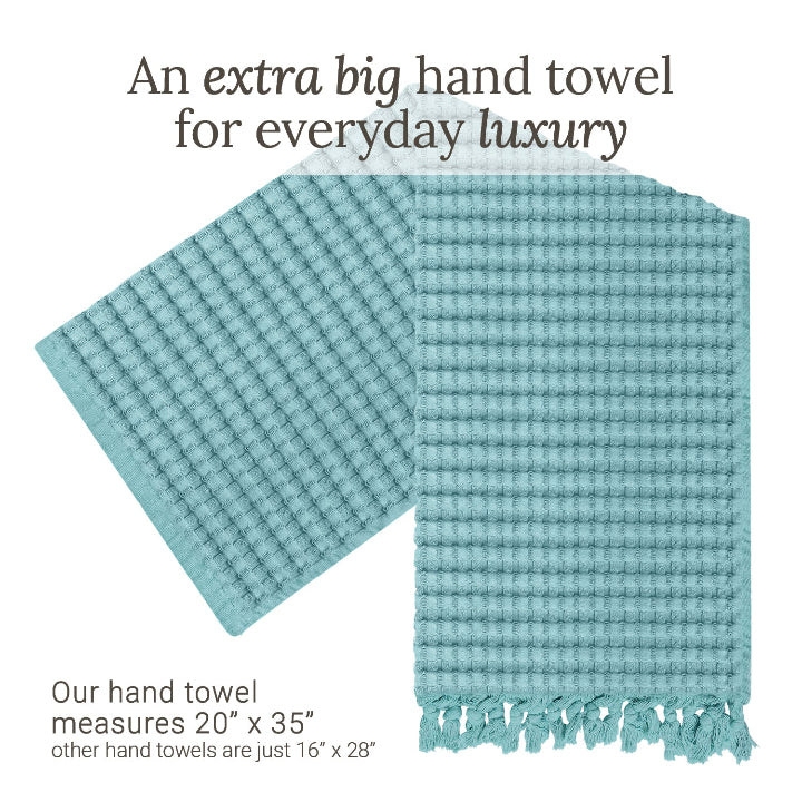 Seafoam tassel hand towels for bathrooms - a great fingertip towel, with deep, generous waffles