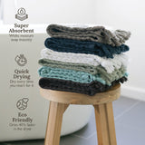 Waffle weave hand towels are super absorbent, quick drying, space saving and eco-friendly.