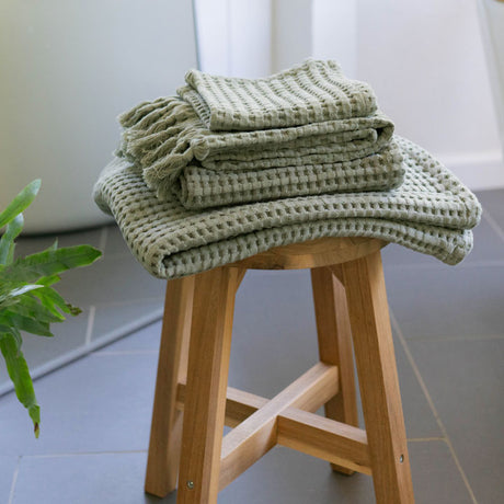 Sage Grey Tassel Hand Towel Set of 2, Modern Style