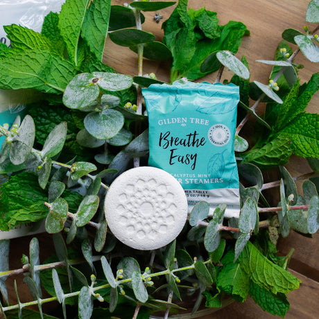 Breathe Easy with eucalyptus and mint essential oils to soothe your stress and recover your flow.
