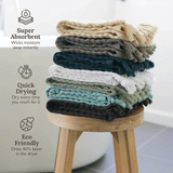 Modern waffle tassel hand towels in a variety of popular colors.