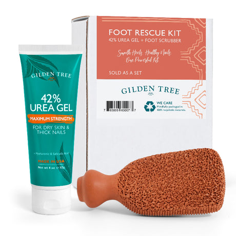 Foot Rescue Kit with 42% Urea Gel + Foot Scrubber for smooth heels and healthy nails.