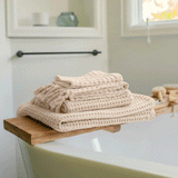 Cream waffle tassel hand towel brings fresh, natural elements to your bathroom