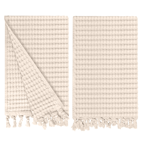 Gilden Tree waffle hand towels for bathrooms with new decorative tassels shows a folded towel.