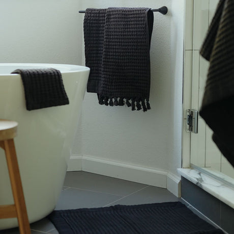 Modern Waffle Faded Black Bath Towel Collection