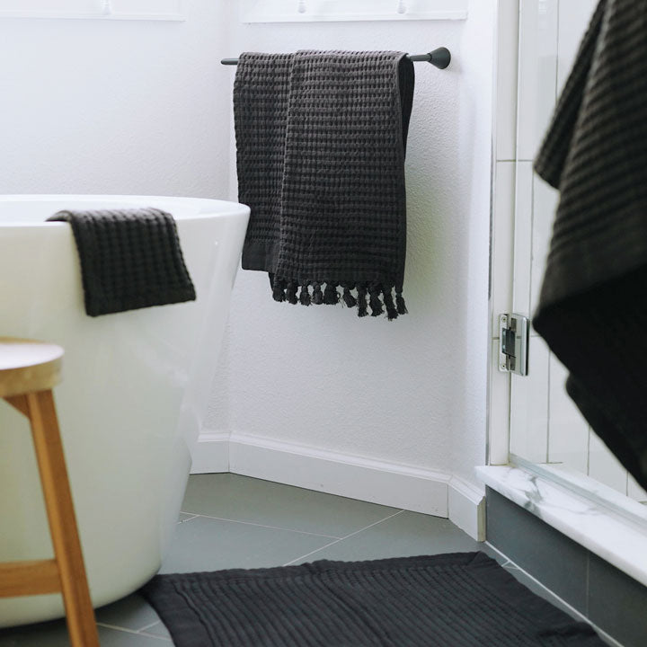 Modern Waffle Faded Black Bath Towel Collection
