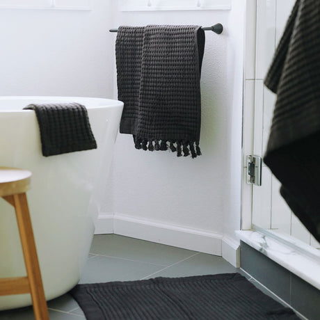 Modern Waffle Faded Black Bath Towel Collection