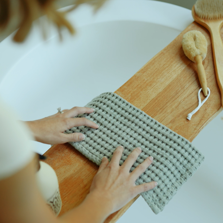 Modern style waffle wash cloths add visual texture along with gentle exfoliation.