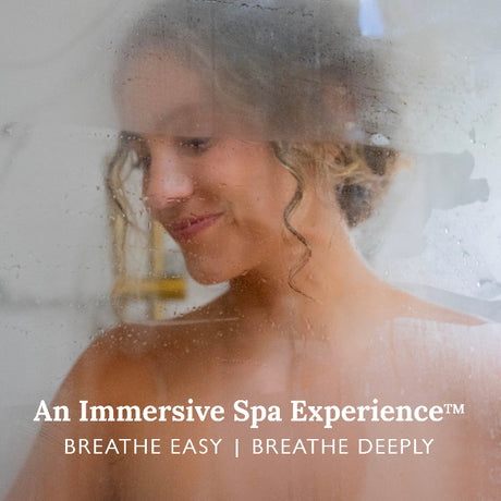 Woman in a steamy shower