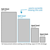 Waffle Bath Towel measures 32 x 62" before washing and shrinking.