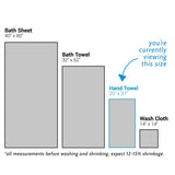 Hand Towel measures 20 x 37" before washing and shrinking.