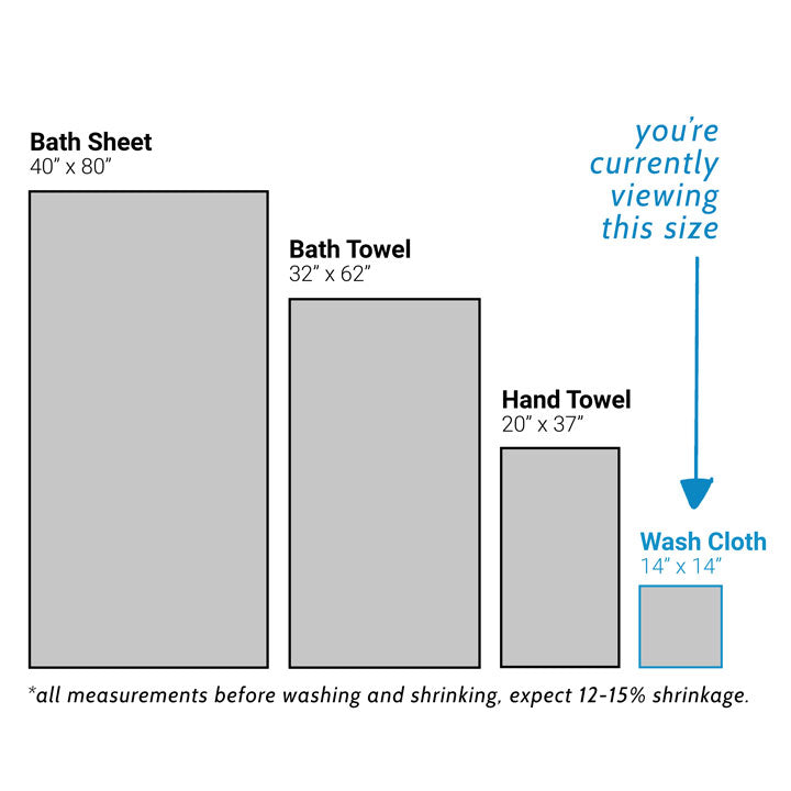 Waffle Wash Cloths measure 14 x 14" before washing and shrinking.