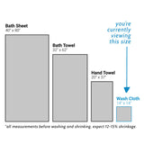 Waffle Wash Cloths measure 14 x 14" before washing and shrinking.