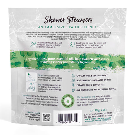 Morning Mint back of the bag showring ingredients, how to use and other important elements.
