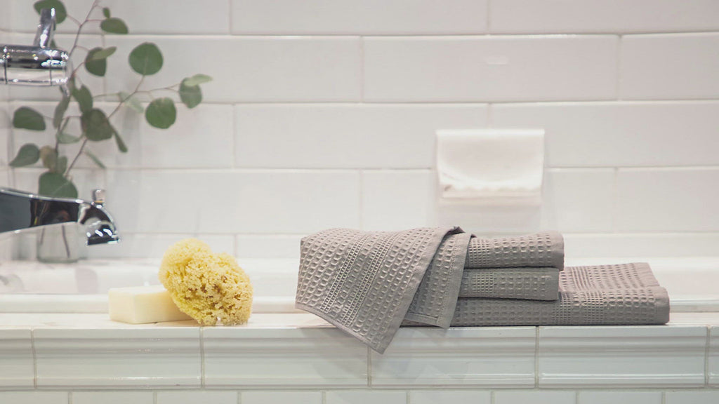 Gilden Tree | Waffle Bath Towels | Pewter Wash Cloth