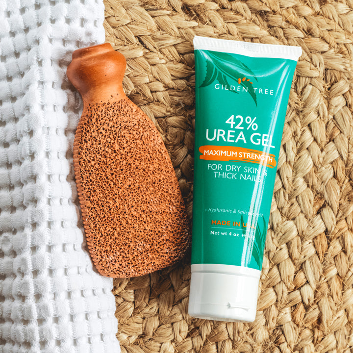 42% Urea Gel and Foot Scrubber work together to soften rough, snaggy skin on feet.