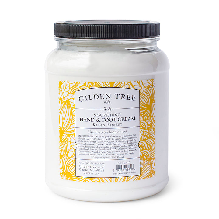 A great big half-gallon jar of aloe-based Hand, Foot & Body Cream.  It almost magically helps heal dry skin all over the body, including cracked heels, dry and flaky skin, elbows and knees.