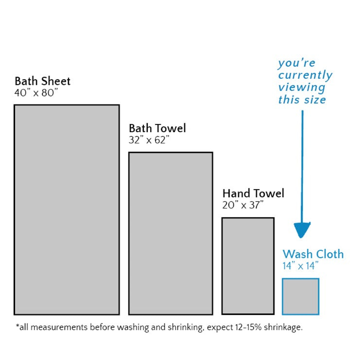 Modern style waffle towel size chart - wash cloth