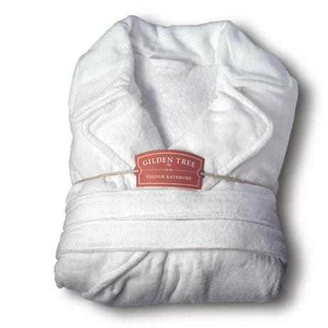 Gilden Tree | Velour Bathrobe | White Cotton, ankle-length, S/M - XXL