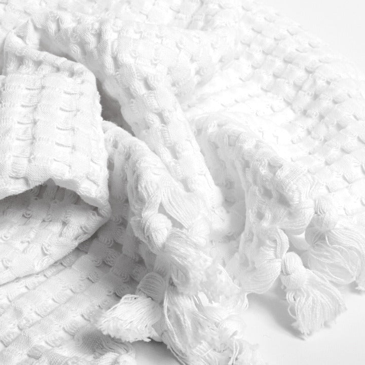 HANDWOVEN GIANT WAFFLE TOWELS-WHITE with GREY STRIPES - Privet