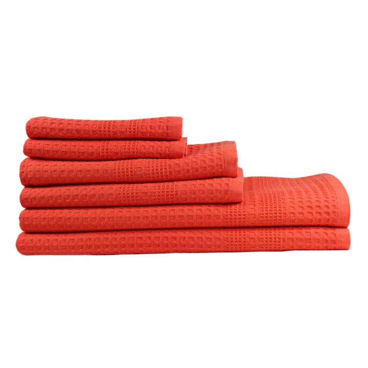 Gilden Tree Waffle Towel Set Quick Dry Thin | 2 Bath Towels | 2 Hand Towels | 2 Washcloths, Classic Style (Coral)