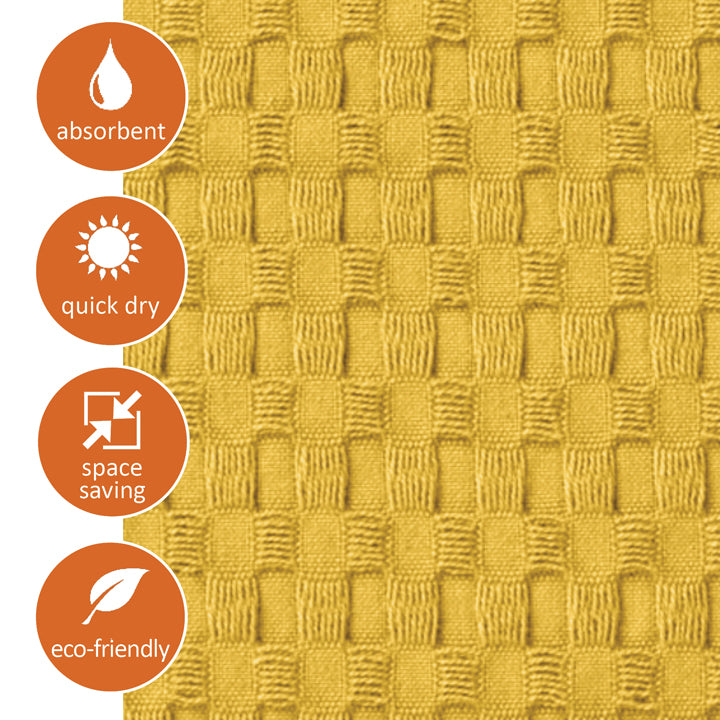 Marigold waffle bathmat is super quick-drying both after use and in the dryer.