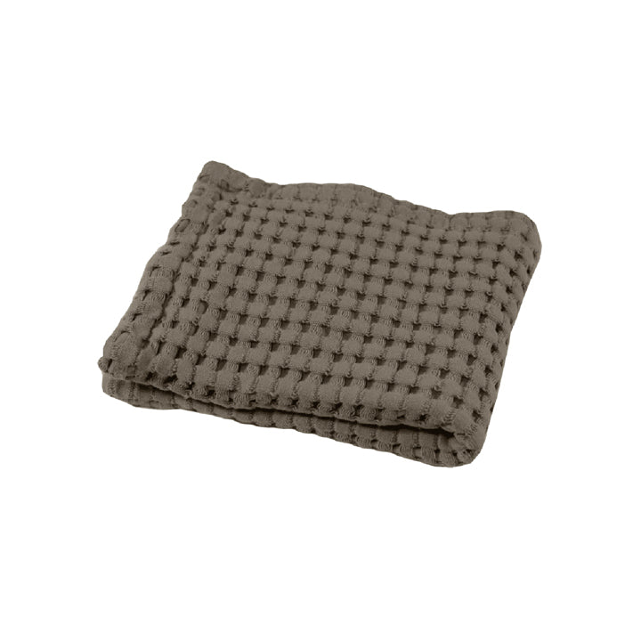 New stone color waffle bath towels add visual texture to any bathroom decor