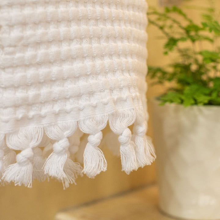 Deep waffle honeycombs plus tassels for a fun addition to your bathroom decor