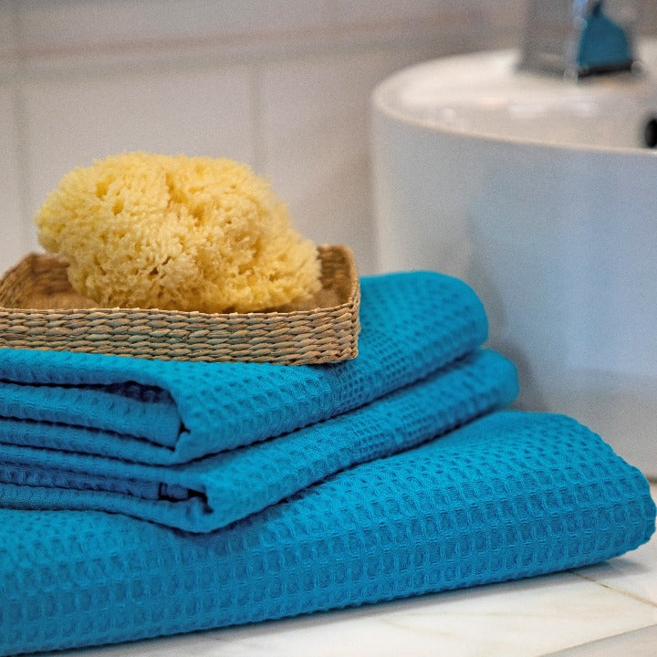 Waffle Bath Towels | Aqua Hand Towel | Quick Dry | Super Absorbent