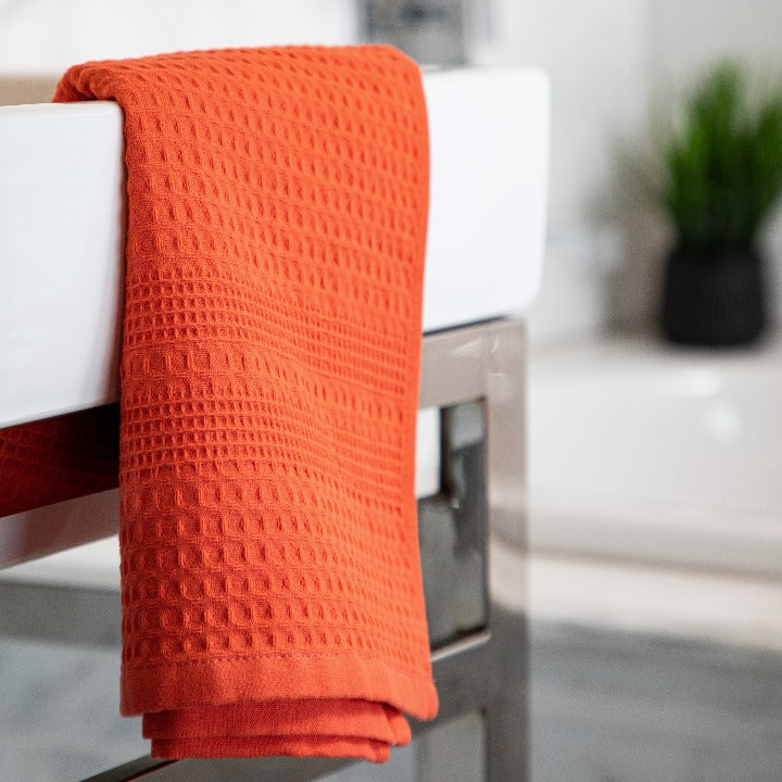 Waffle Bath Towels | Coral Hand Towel