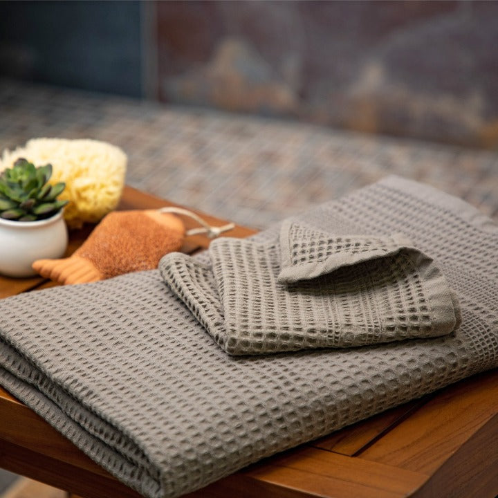 Gilden Tree Classic Waffle Weave Hand Towel 100% Natural Cotton Highly Absorbent & Quick Drying - Stone, Gray