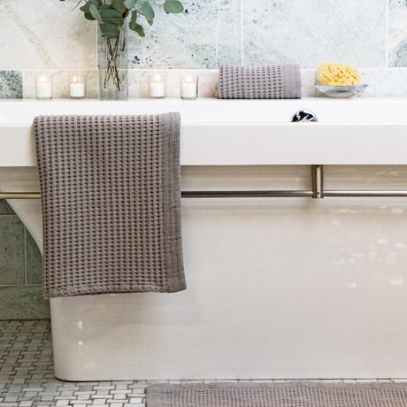Beautiful clay waffle bathmat for ultimate comfort right out of the shower or bath.